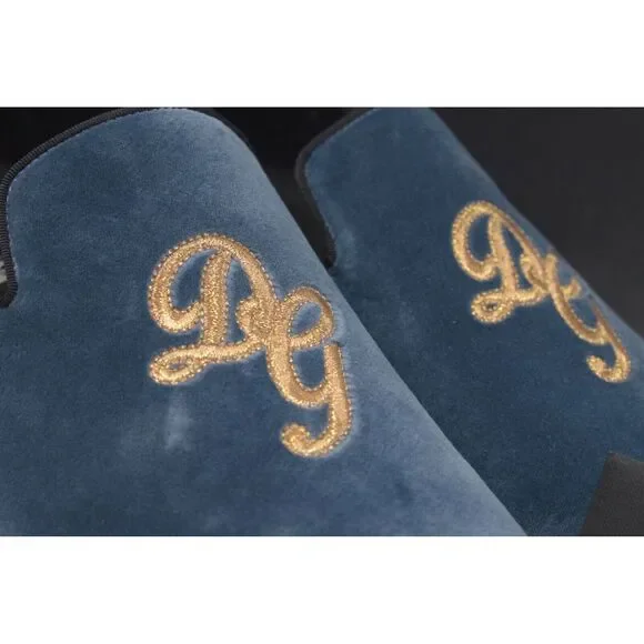 Dolce&Gabbana NWB Loafers / Slippers Size 43 10 US Blue Velvet W/ Gold DG Logo
